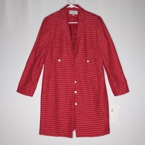 Worth Woven Jacket Womens Petite 10P Red White Striped Button Pocket Vtg